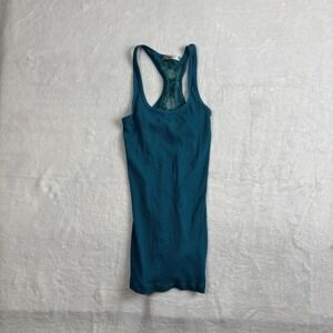 Y2K Papaya Blue Lace Floral‎ Sleeveless Tank Top Shirt Women's Size Medium